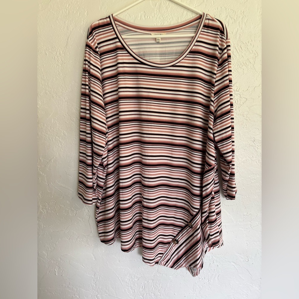 Como Blu Asymmetrical Pink and Brown 3/4 Sleeve Tunic
